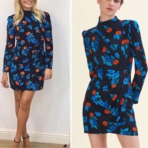 Maje Ripita Ruched Floral Button Mini Dress Size Large